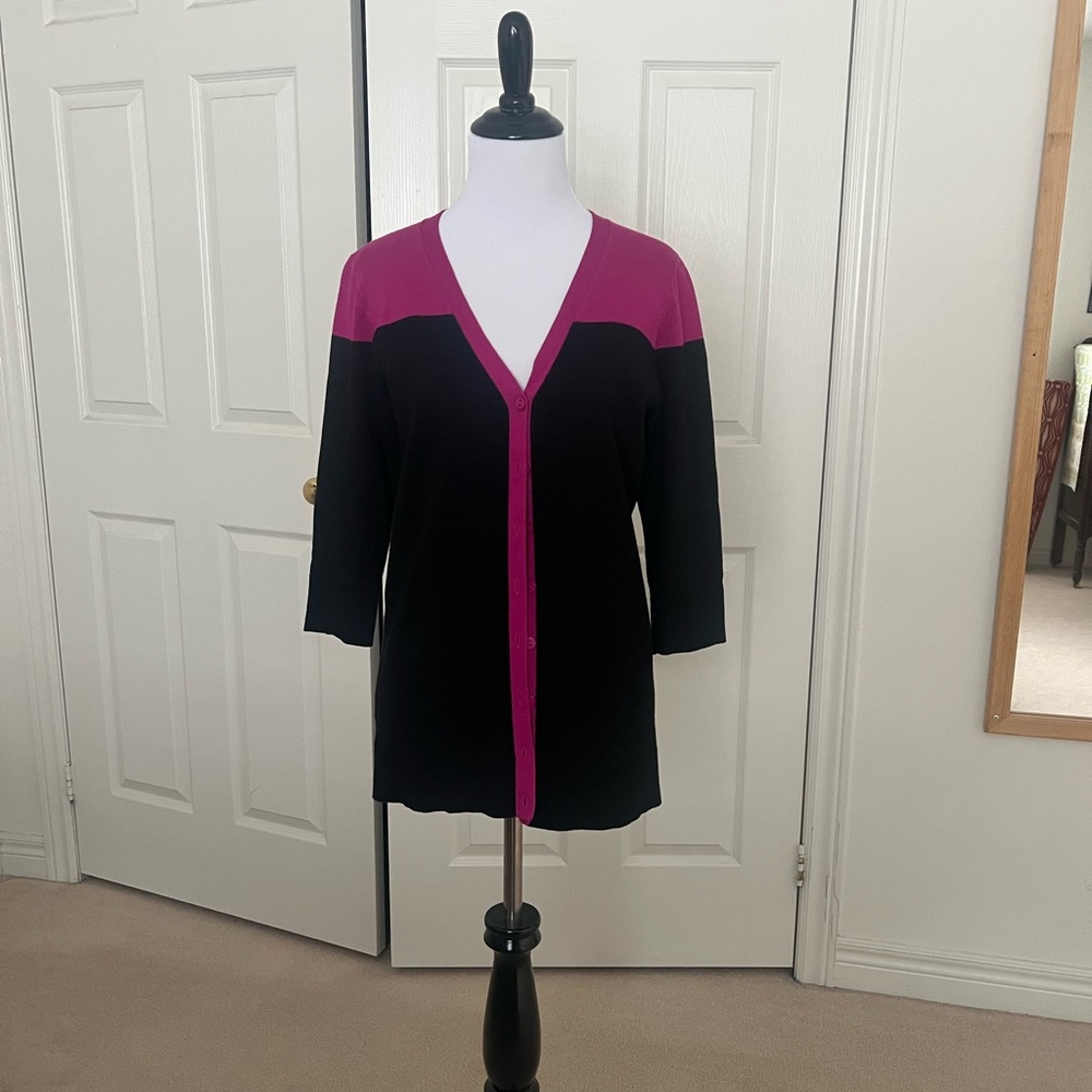 Cleo Black and Fuchsia Knit cardigan sweater